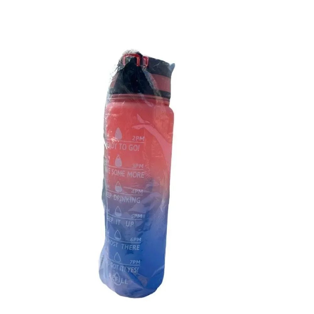 New 32 ounce ombré water bottle pink to blue with drinking straw time marker